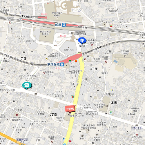 最寄り駅はJR船橋駅・または京成船橋駅です